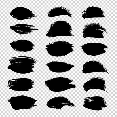 Abstract black brush strokes set isolated on imitation transparent backgroundのイラスト素材