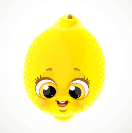 Cute cartoon emoji yellow lemon isolated on white backgroundのイラスト素材