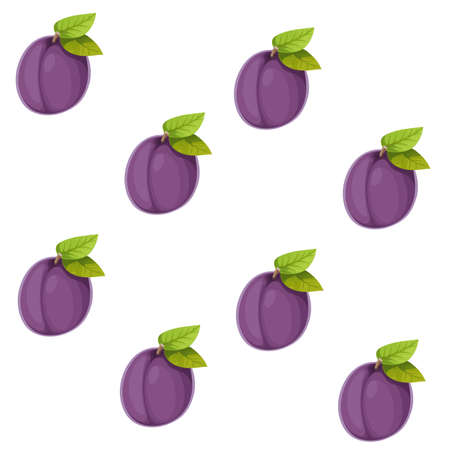 Seamless pattern from purple plum with leaves on white backgroundのイラスト素材