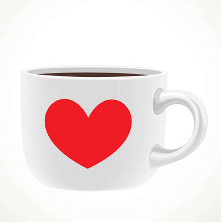 Large white ceramic cup with red heart draw of tea or coffee isolated on a white backgroundのイラスト素材