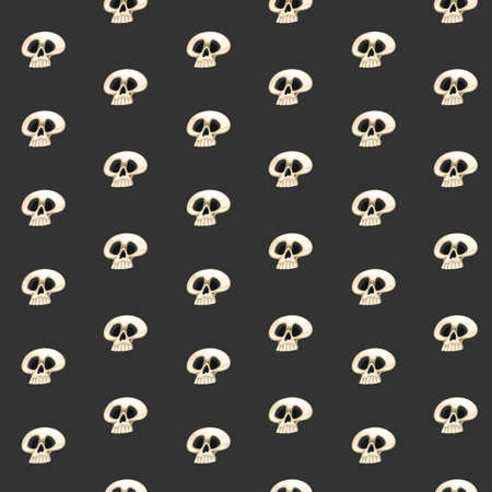 Seamless pattern from cartoon white grinning skulls on black backgroundのイラスト素材