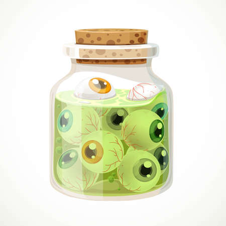 Glass jar with eyeballs isolated on a white backgroundのイラスト素材
