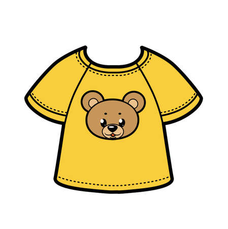 Cute cartoon baby bear head print on T-shirt color variation for coloring page on a white backgroundのイラスト素材