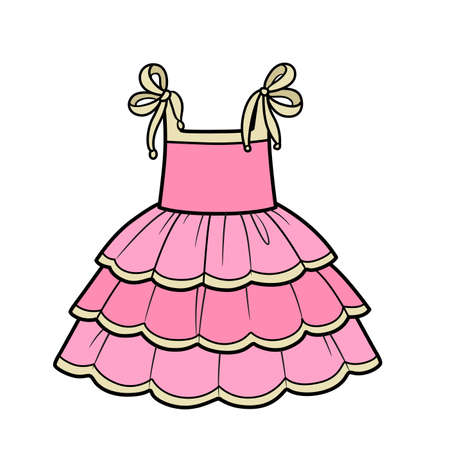 Drawstring sundress for girl color variation for coloring on a white backgroundのイラスト素材