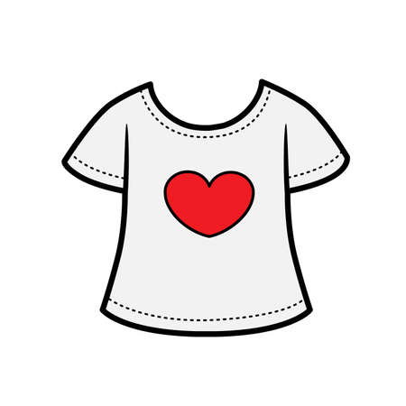 Heart print on T-shirt color variation for coloring on a white backgroundのイラスト素材
