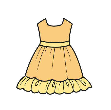 Ruffle dress for girl color variation for coloring on a white backgroundのイラスト素材