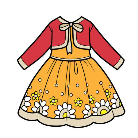 Fancy dress with bolero color variation for coloring page isolated on white backgroundのイラスト素材