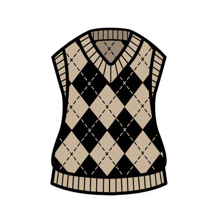 Knitted vest with ornament rhombuses for girls color variation for coloring on a white backgroundのイラスト素材