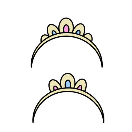 Tiara for a princess in two versions color variation for coloring page isolated on white backgroundのイラスト素材