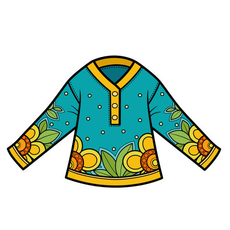 Casual long sleeves embroidered tunic for girls color variation for coloring page on white backgroundのイラスト素材