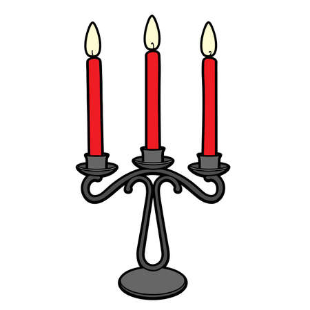 Old candelabrum on three candles color variation of object for coloring page on a white backgroundのイラスト素材