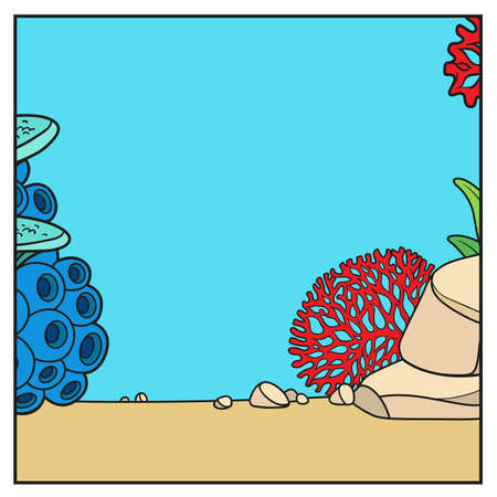 Underwater world simple square background with the stones, corals, and sponges color variation for coloring pageのイラスト素材