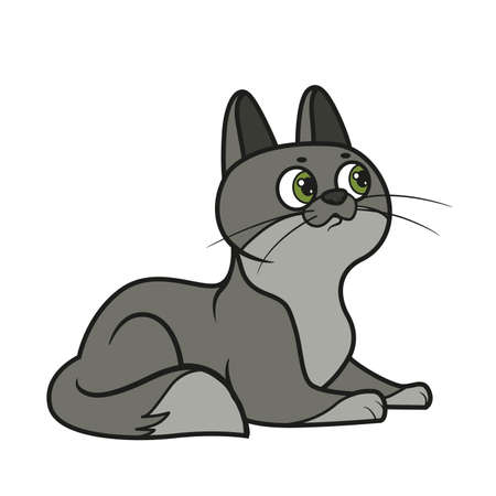 Cute cartoon cat lies on the surface color variation for coloring page on white backgroundのイラスト素材