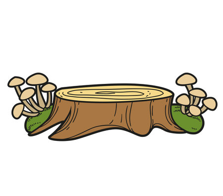 Low stump with moss and fairy-mushroom color variation for coloring page isolated on white backgroundのイラスト素材
