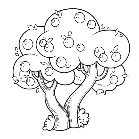 Fruit tree with apples in the crown outlined for coloring page on white backgroundのイラスト素材