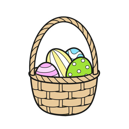 Basket with Easter eggs color variation for coloring on a white backgroundのイラスト素材