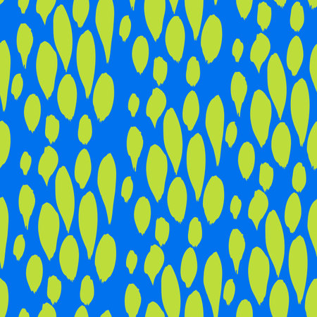 Seamless pattern from abstract textured brush long and short salad green strokes on blue backgroundのイラスト素材