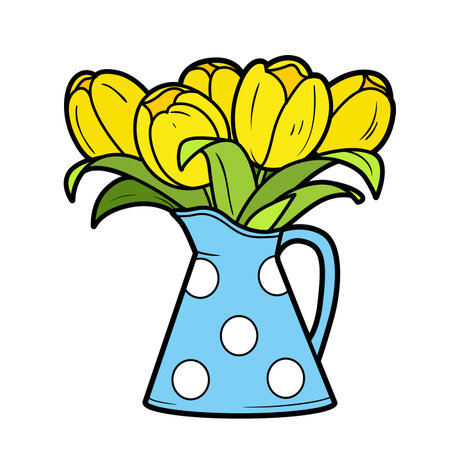 bouquet of tulips in a jug with a handle color variatin for  coloring book isolated on white backgroundのイラスト素材