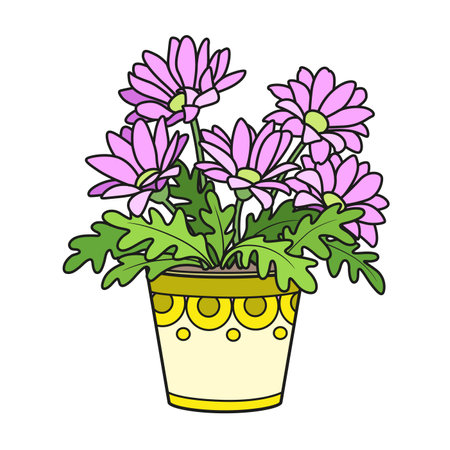 Gerberas or daisies in pot color variation for coloring book isolated on white backgroundのイラスト素材