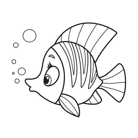 Cute cartoon exotic sea fish outlined for coloring page isolated on white backgroundのイラスト素材