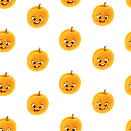 Seamless pattern from cute little cartoon emoji orange apricot on white backgroundのイラスト素材