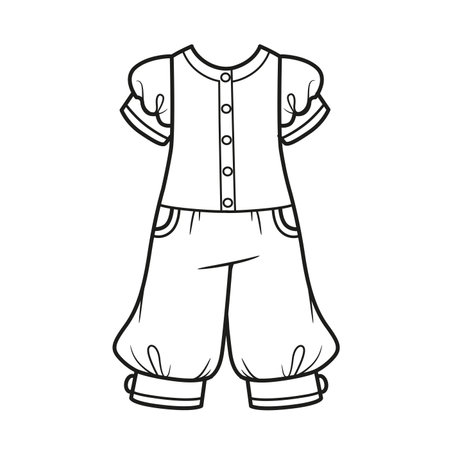 Elegant jumpsuit with puffed sleeves and cuffs outline for coloring on a white backgroundのイラスト素材