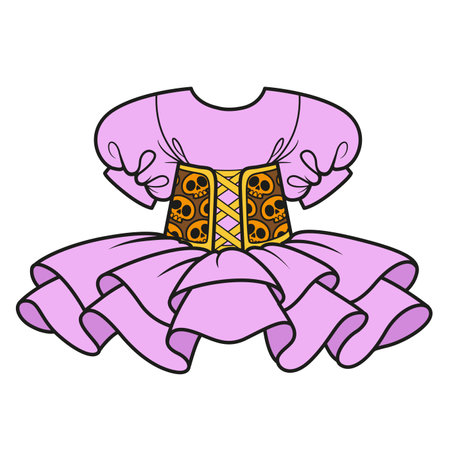 Dress with a corset with a skull ornament and a tutu skirt for a witch costume for Halloween color variationのイラスト素材