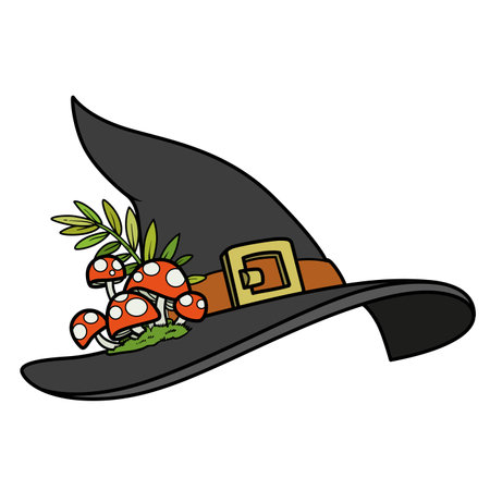 Pointed village witch hat with red fly agarics color variationのイラスト素材