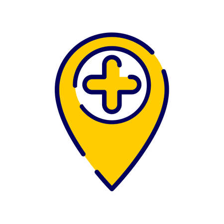 Location icon with add sign. Location icon and new, plus, positive concept. Vector iconのイラスト素材