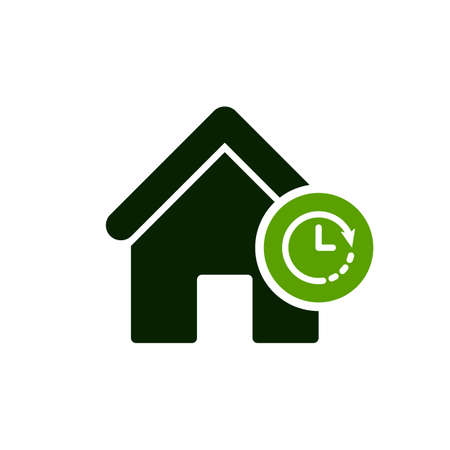 House icon with clock sign. House icon and countdown, deadline, schedule, planning symbol. Vector iconのイラスト素材
