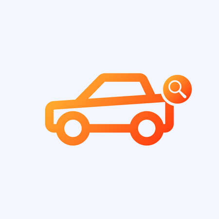 Car icon with research sign. Car icon and explore, find, inspect symbol. Vector iconのイラスト素材
