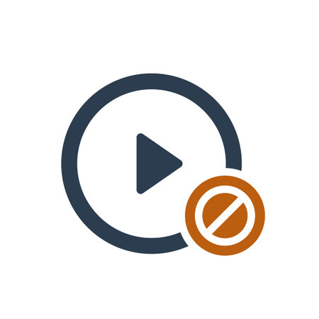 Play button icon with not allowed sign. Vector iconのイラスト素材