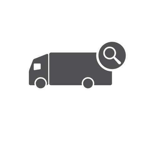 Truck icon with research sign. Truck icon and explore, find, inspect symbol. Vector iconのイラスト素材