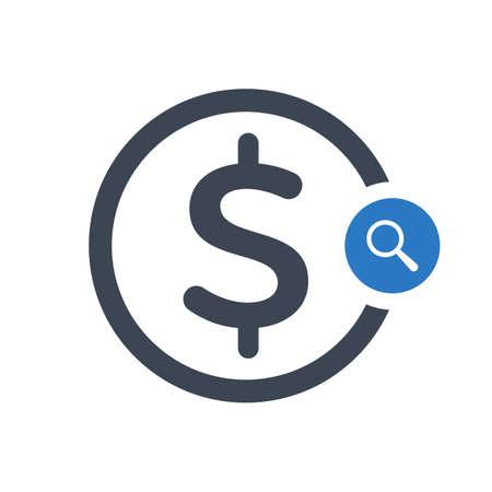 Finance icon with research sign. Finance icon and explore, find, inspect symbol. Vector iconのイラスト素材