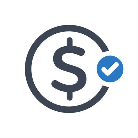 Finance icon with check sign. Finance icon and approved, confirm, done, tick, completed symbol. Vector iconのイラスト素材