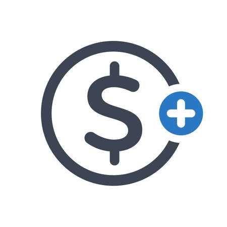 Finance icon with add sign. Finance icon and new, plus, positive symbol. Vector iconのイラスト素材