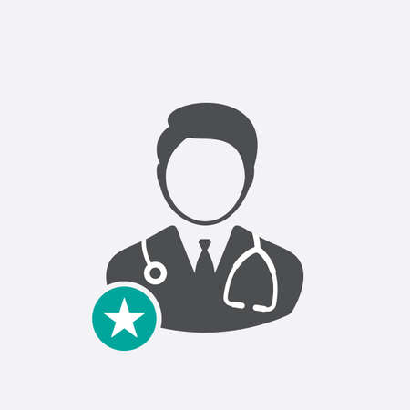 Doctor icon with star sign. Doctor icon and best, favorite, rating symbol. Vector illustrationのイラスト素材