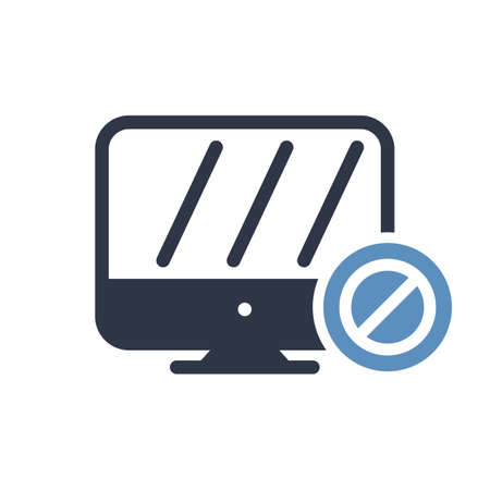 Monitor icon, technology icon with not allowed sign. Monitor icon and block, forbidden, prohibit symbol. Vector illustrationのイラスト素材