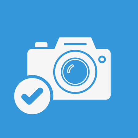 Photo camera icon, technology icon with check sign. Photo camera icon and approved, confirm, done,...