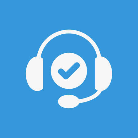 Headphones icon, technology icon with check sign. Headphones icon and approved, confirm, done, tick, completed symbol. Vector illustrationのイラスト素材