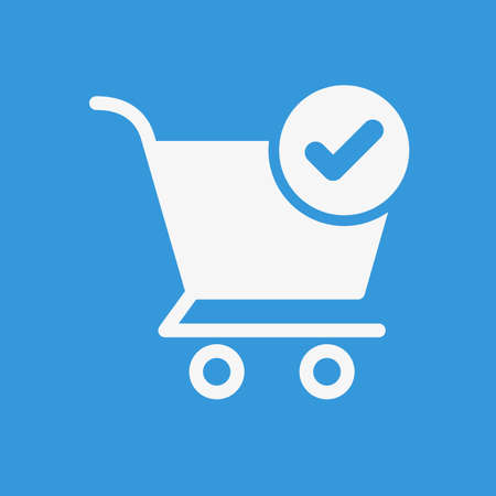 Shopping cart icon, commerce icon with check sign. Shopping cart icon and approved, confirm, done, tick, completed symbol. Vector illustrationのイラスト素材