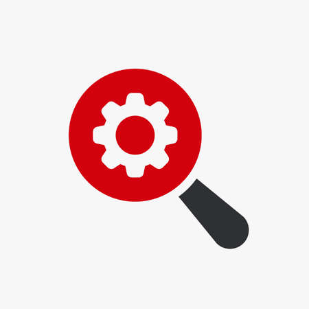 Magnifying glass icon, Tools and utensils icon with settings sign. Magnifying glass icon and customize, setup, manage, process symbol. Vector illustrationのイラスト素材