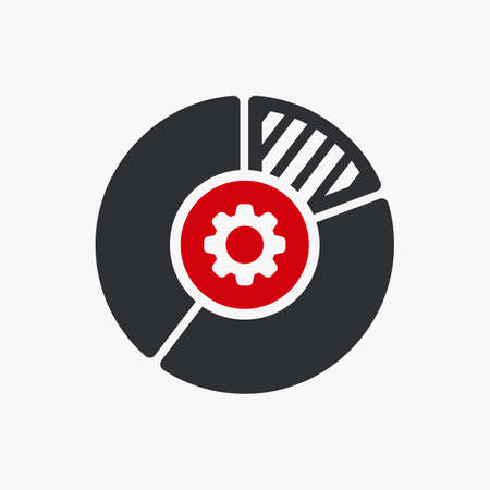 Pie chart icon, business icon with settings sign. Pie chart icon and customize, setup, manage, process symbol. Vector illustrationのイラスト素材