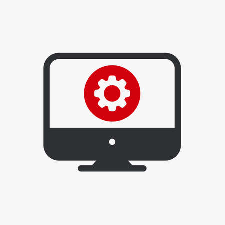 Monitor icon, technology icon with settings sign. Monitor icon and customize, setup, manage, process symbol. Vector illustrationのイラスト素材