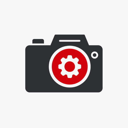 Photo camera icon, technology icon with settings sign. Photo camera icon and customize, setup, manage, process symbol. Vector illustrationのイラスト素材