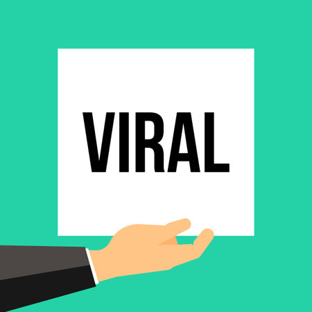 Man showing paper VIRAL text. Vector illustrationのイラスト素材