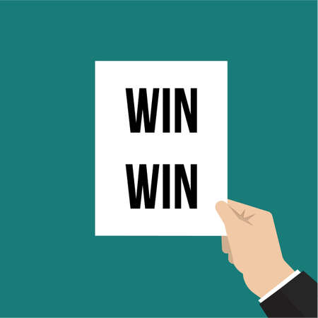 Man showing paper WIN WIN text. Vector illustrationのイラスト素材