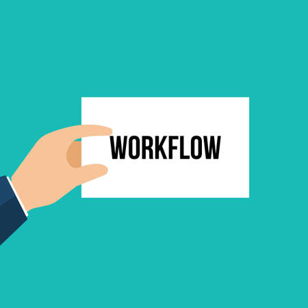 Man showing paper WORKFLOW text. Vector illustrationのイラスト素材