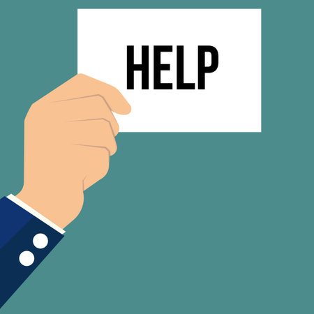 Man showing paper HELP text. Vector illustrationのイラスト素材
