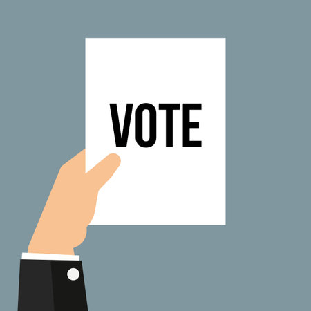 Man showing paper VOTE text. Vector illustrationのイラスト素材